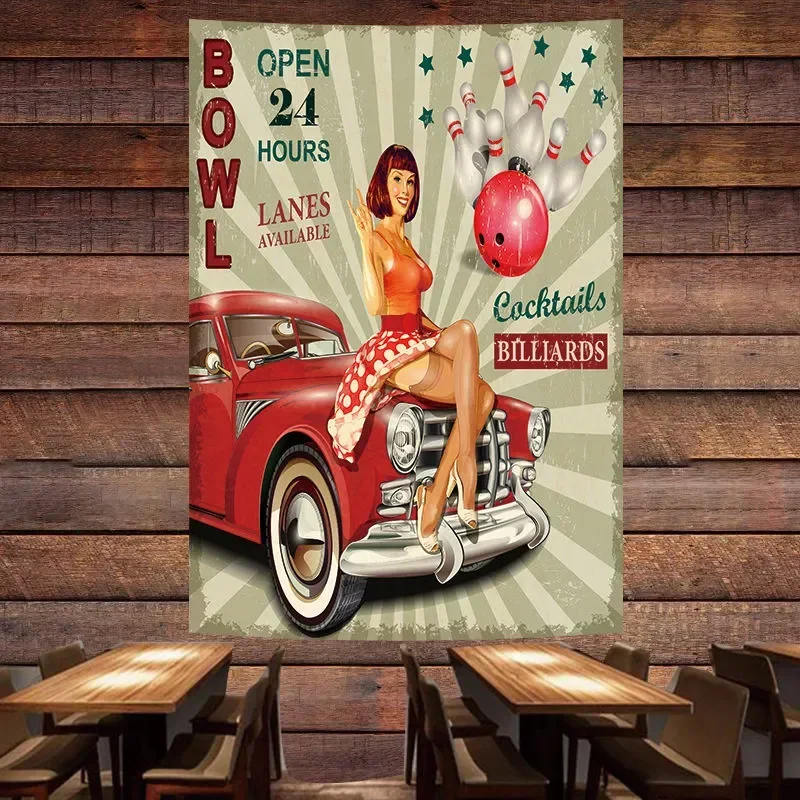 Auto Repair Shop Open - 빈티지 자동차 포스터 태피스트리 벽화 핀