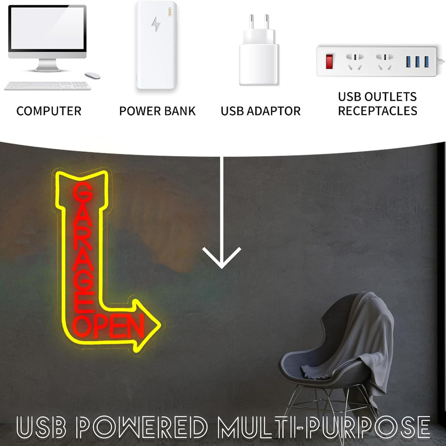    차고 오픈 네온사인 USB 전원 LED 조명,  - Auto Repair Shop Open 리뷰 및 가격