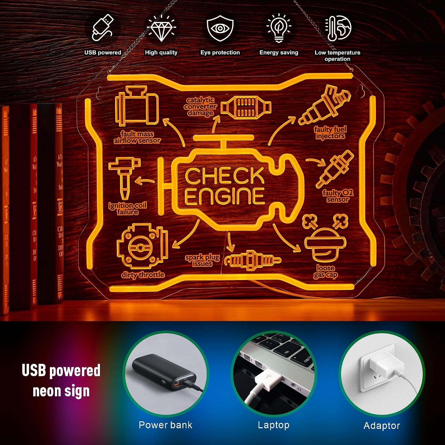 체크 엔진 네온사인 USB LED 벽등 자동차 정비소  - Auto Repair Shop Signs 리뷰 및 가격